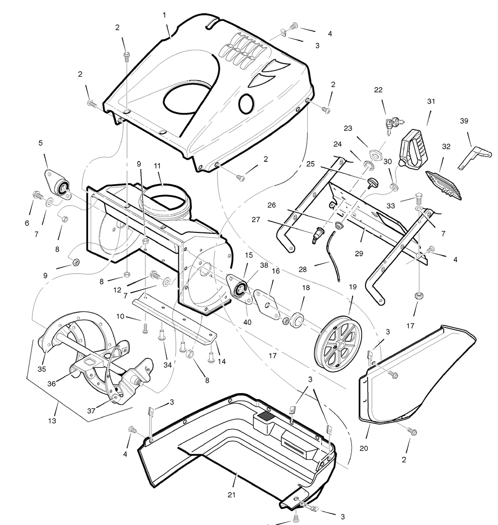 Auger And Control Assembly Diagram and Parts List for 1695565 2008 Briggs and Stratton Snow Blower